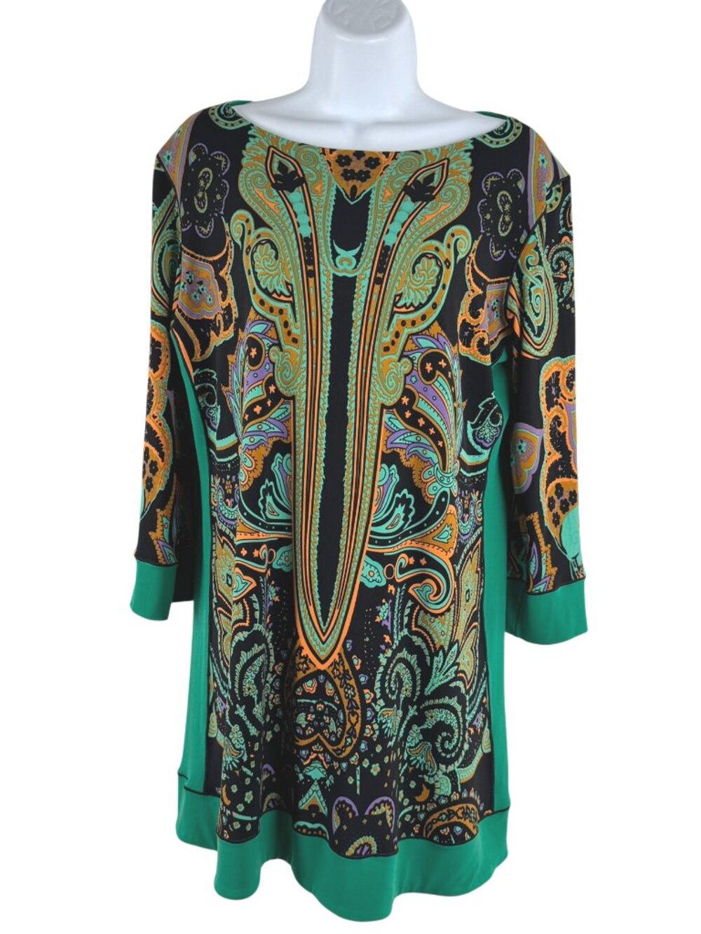 Eva Varro Tunic Top Large Paisley Multicolored 3/4 Sleeve Artsy Boho TP-3892